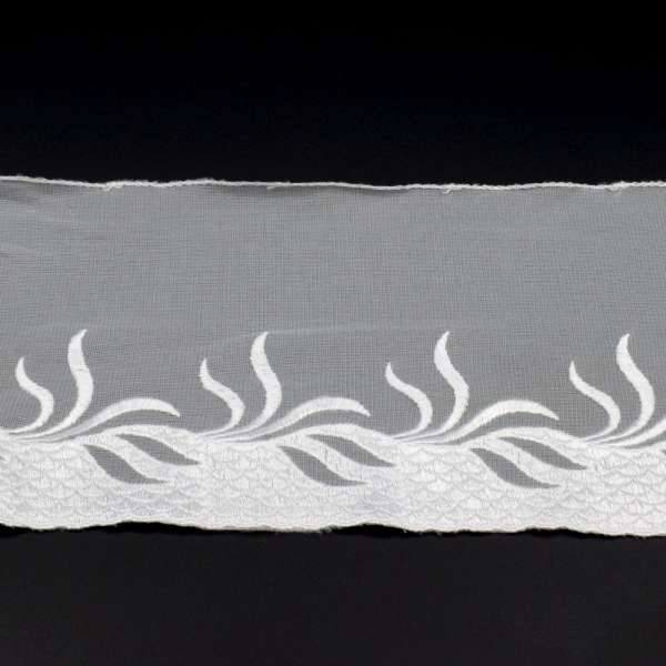 Кружево стрейч белое с листьями, ш.12см, 1-стор