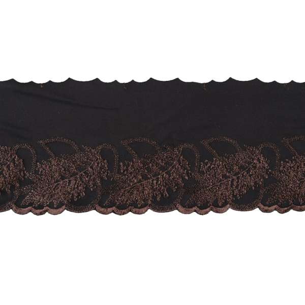 Кружево стрейч черное с коричневыми листьями, ш.15см, 1-стор