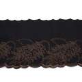 Кружево стрейч черное с большими коричневыми листьями, ш.12см, 1-стор