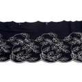 Кружево стрейч черное с белыми листьями, ш.13см, 1-стор