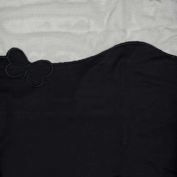 Кружево стрейч черное на сетке с бабочками, ш.30см, 1-стор