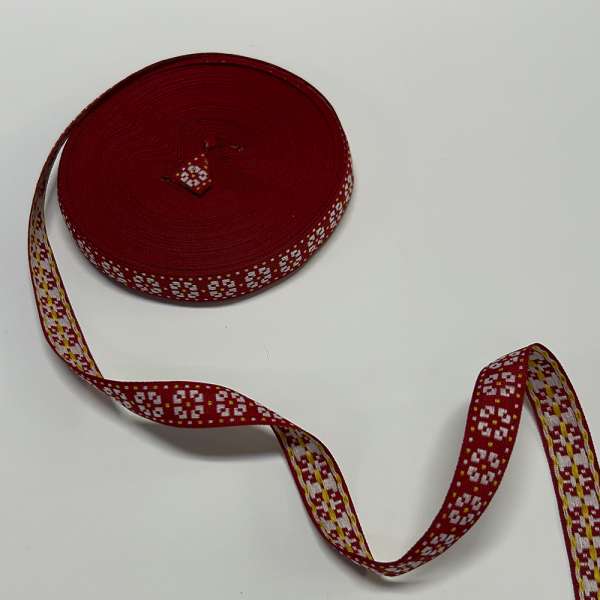 Стрічка оздоблювальна з орнаментом 1,8 см червона 06В13Г27