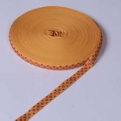 Лента отделочная желтая с орнаментом красным 15мм 05В21Г27/1