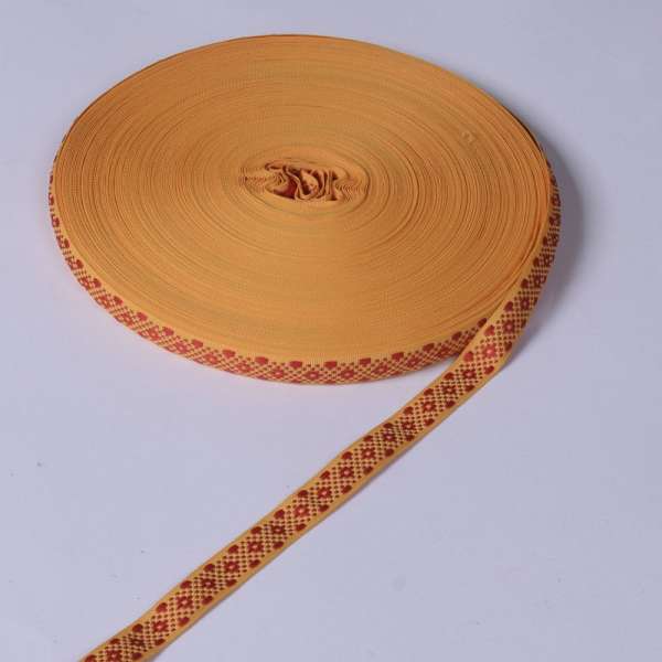 Лента отделочная желтая с орнаментом красным 15мм 05В21Г27/1