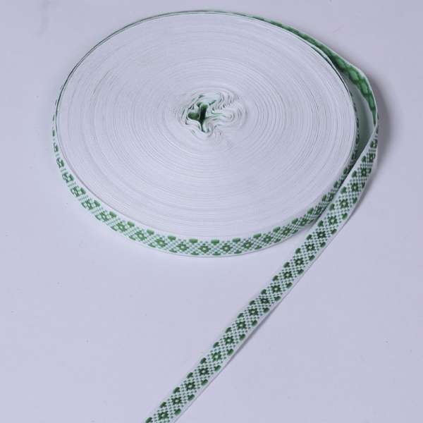 Лента отделочная белая с орнаментом зеленым 15мм 05В21Г27/1