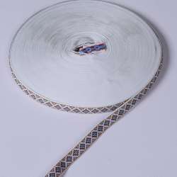 Лента отделочная белая с орнаментом цветным 15мм 13В19Г27