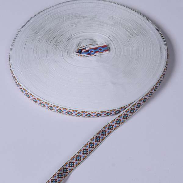Лента отделочная белая с орнаментом цветным 15мм 13В19Г27