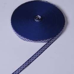 Лента отделочная синяя с орнаментом красно-белым 15мм 13В19Г27