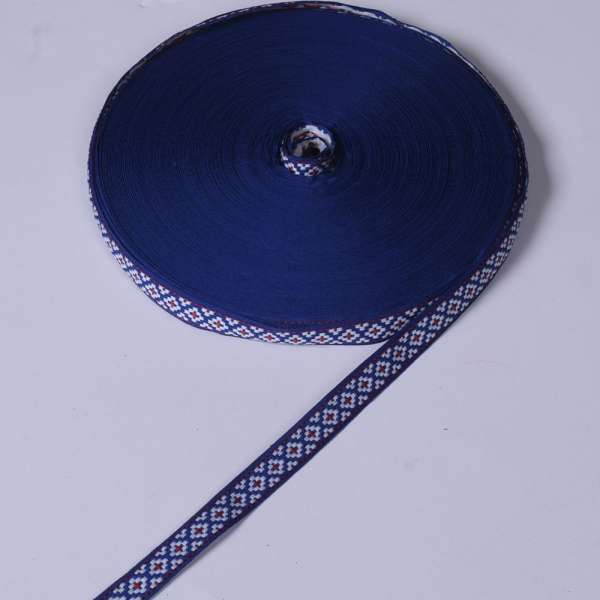 Лента отделочная синяя с орнаментом красно-белым 15мм 13В19Г27