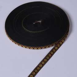 Лента отделочная черная с орнаментом желтым 15мм 13В19Г27