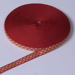 Лента отделочная красная с орнаментом желтым 15мм 13В19Г27