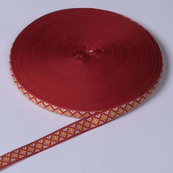 Лента отделочная красная с орнаментом желтым 15мм 13В19Г27