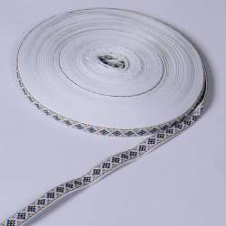 Лента отделочная белая с орнаментом желто-красным 15мм 13В19Г27