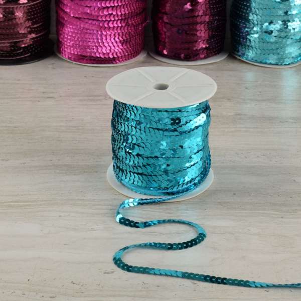 Тесьма-чешуя на нитке в один ряд 5мм бирюзовая темная