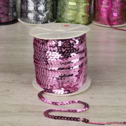 Тесьма-чешуя на нитке в один ряд 5мм розовая