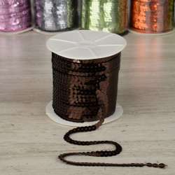 Тесьма-чешуя на нитке в один ряд 5мм шоколад темный