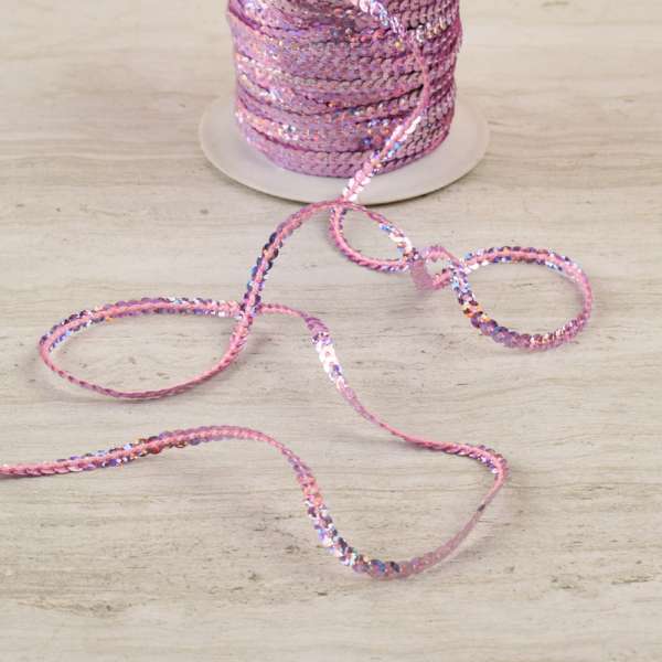 Тесьма с пайетками 3мм розовая яркая