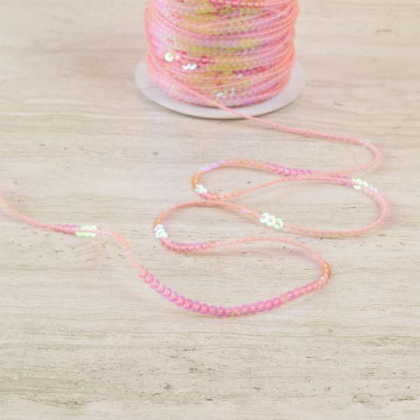 Тесьма с пайетками 3мм розовая прозрачная