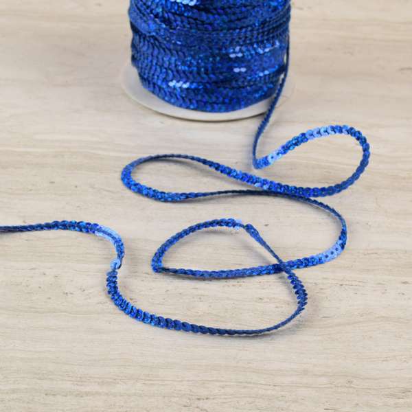 Тесьма с пайетками 3мм синяя электрик