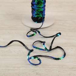 Тесьма с пайетками 3мм зелено-синяя