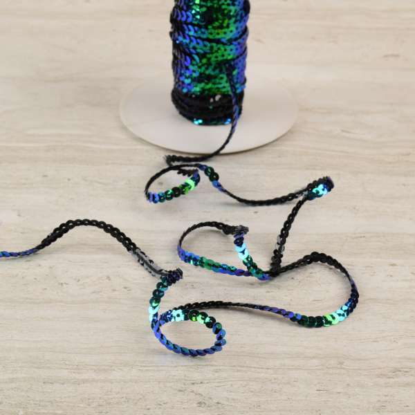 Тесьма с пайетками 3мм зелено-синяя