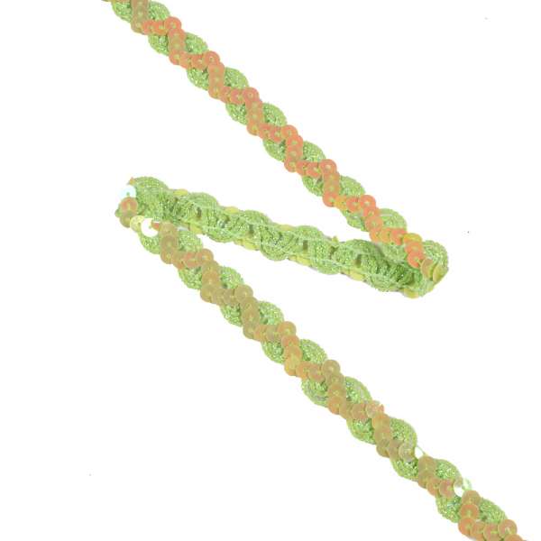 Тесьма с пайетками волна 15мм оливковая