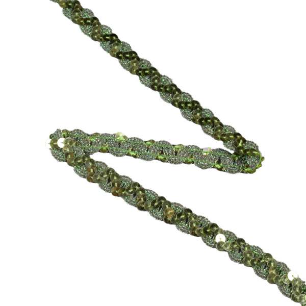 Тесьма с пайетками волна 15мм зеленая