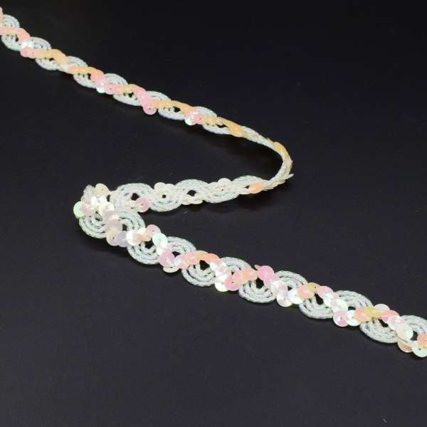 Тесьма с пайетками волна 15мм бело-желтая