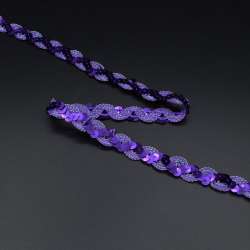Тесьма с пайетками волна 15мм фиолетовая