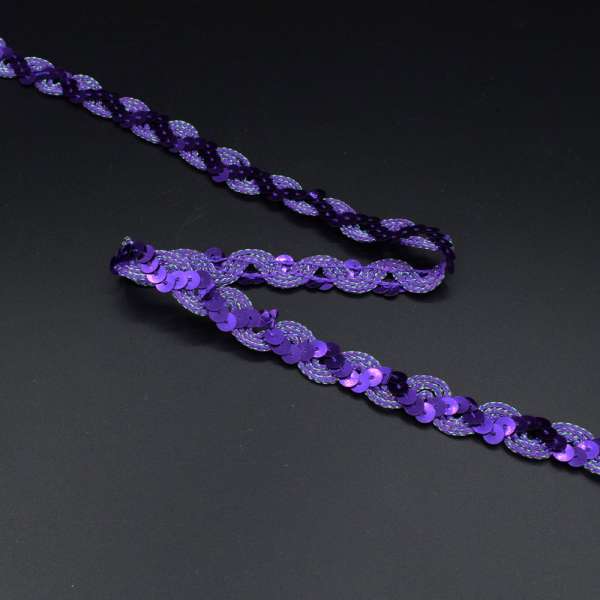 Тесьма с пайетками волна 15мм фиолетовая