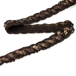 Тесьма с пайетками волна 23мм коричневая