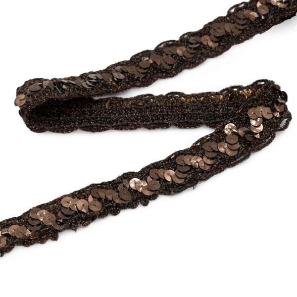 Тесьма с пайетками волна 23мм коричневая