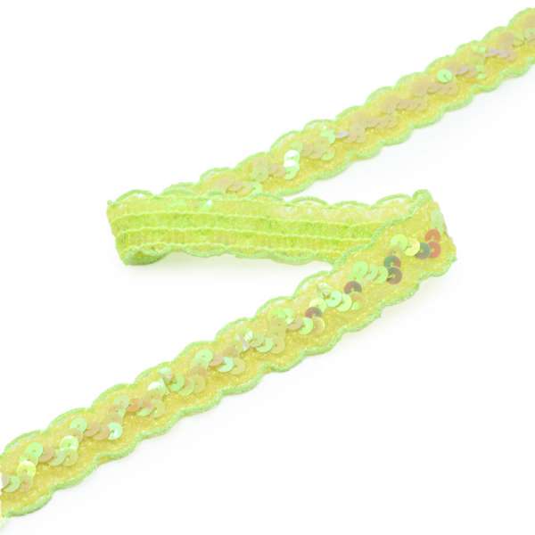 Тесьма с пайетками волна 23мм салатовые