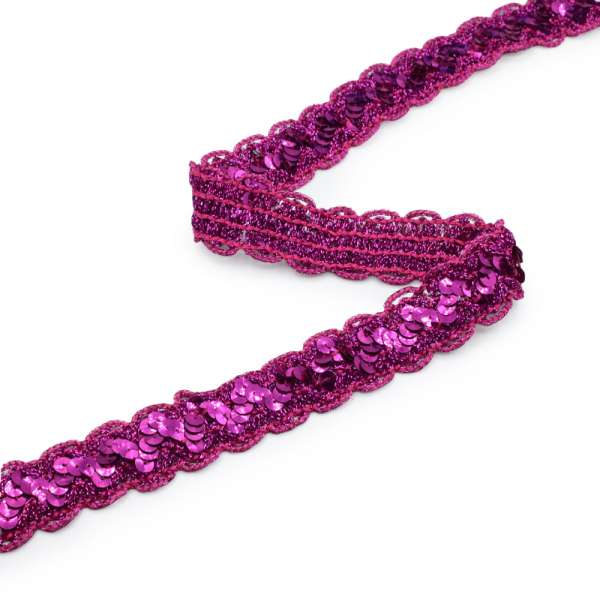 Тесьма с пайетками волна 23мм фуксия