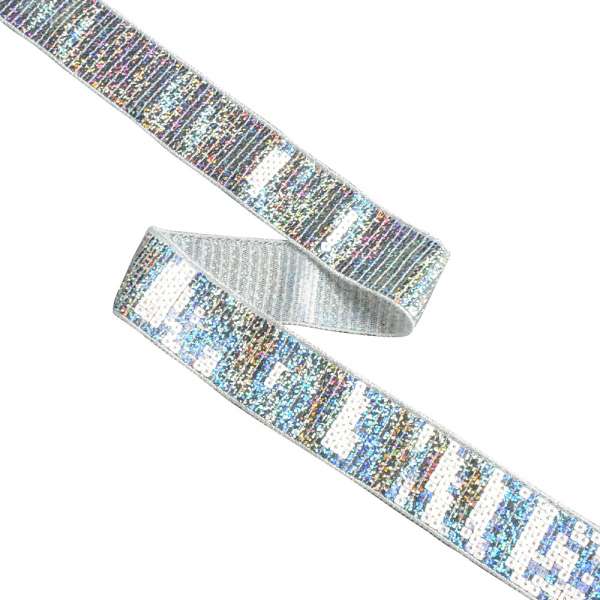 Тесьма с пайетками 35мм голограмма серебро