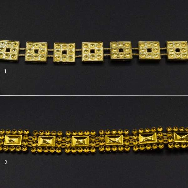 Тесьма пластик прямоугольники золотистые, серебристые