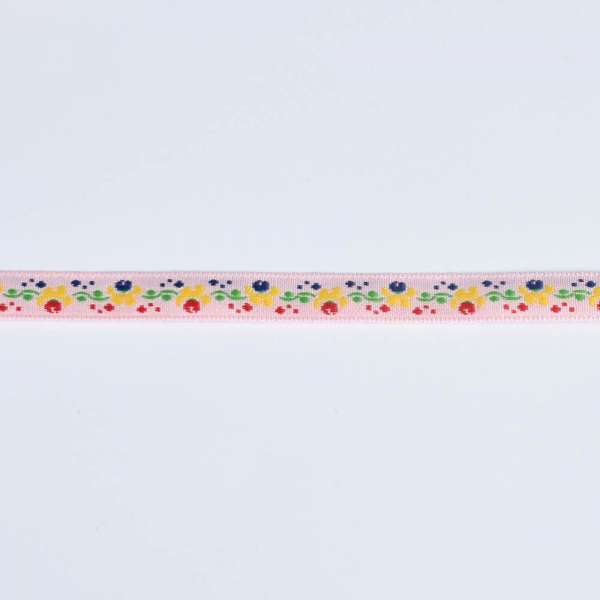 Тесьма жаккардовая 10мм орнамент цветочный, розовая