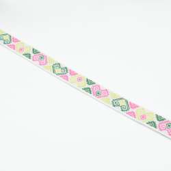 Тесьма жаккардовая 15мм орнамент геометрический на белом