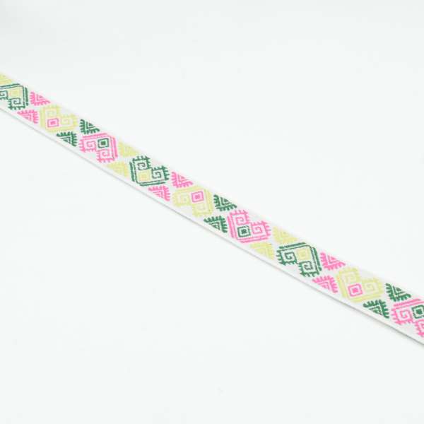 Тесьма жаккардовая 15мм орнамент геометрический на белом