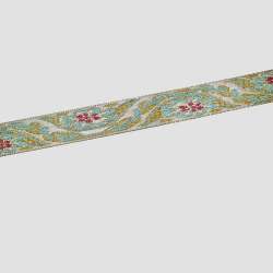 Тесьма жаккардовая с люрексом 15мм золотистым бирюзово-красная