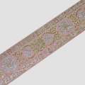Тесьма жаккардовая с люрексом 36мм с орнамент серебристо-золотистый розовая