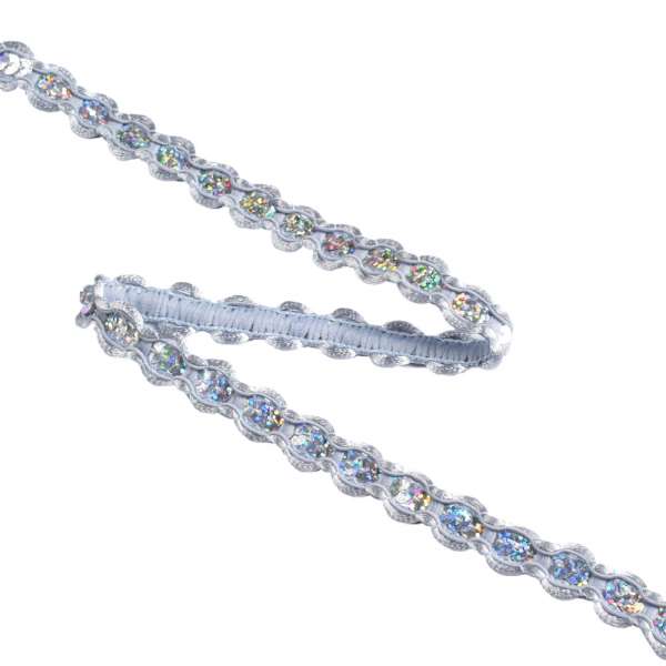 Тесьма с пайетками плетеная 15мм серебро