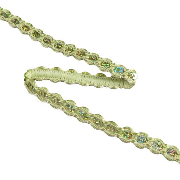 Тесьма с пайетками плетеная 15мм оливковая