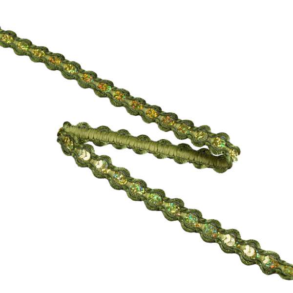 Тесьма с пайетками плетеная 15мм зеленая темная