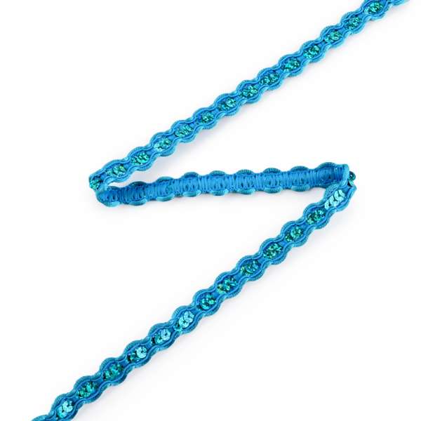 Тесьма с пайетками плетеная 15мм бирюзовая