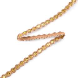 Тесьма с пайетками плетеная 15мм бежево-золотая