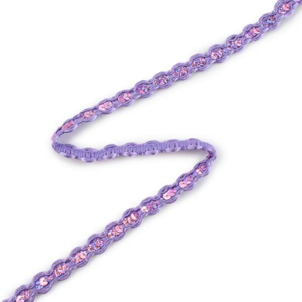 Тесьма с пайетками плетеная 15мм сиреневая
