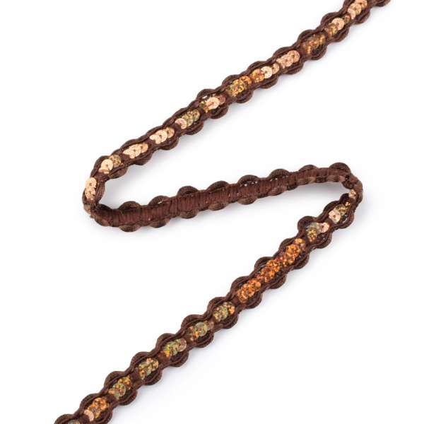 Тесьма с пайетками плетеная 15мм коричневая