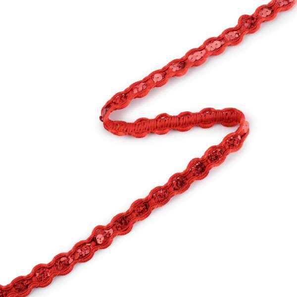 Тесьма с пайетками плетеная 15мм красная