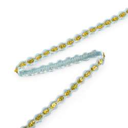Тесьма с пайетками плетеная 15мм голубая с золотом